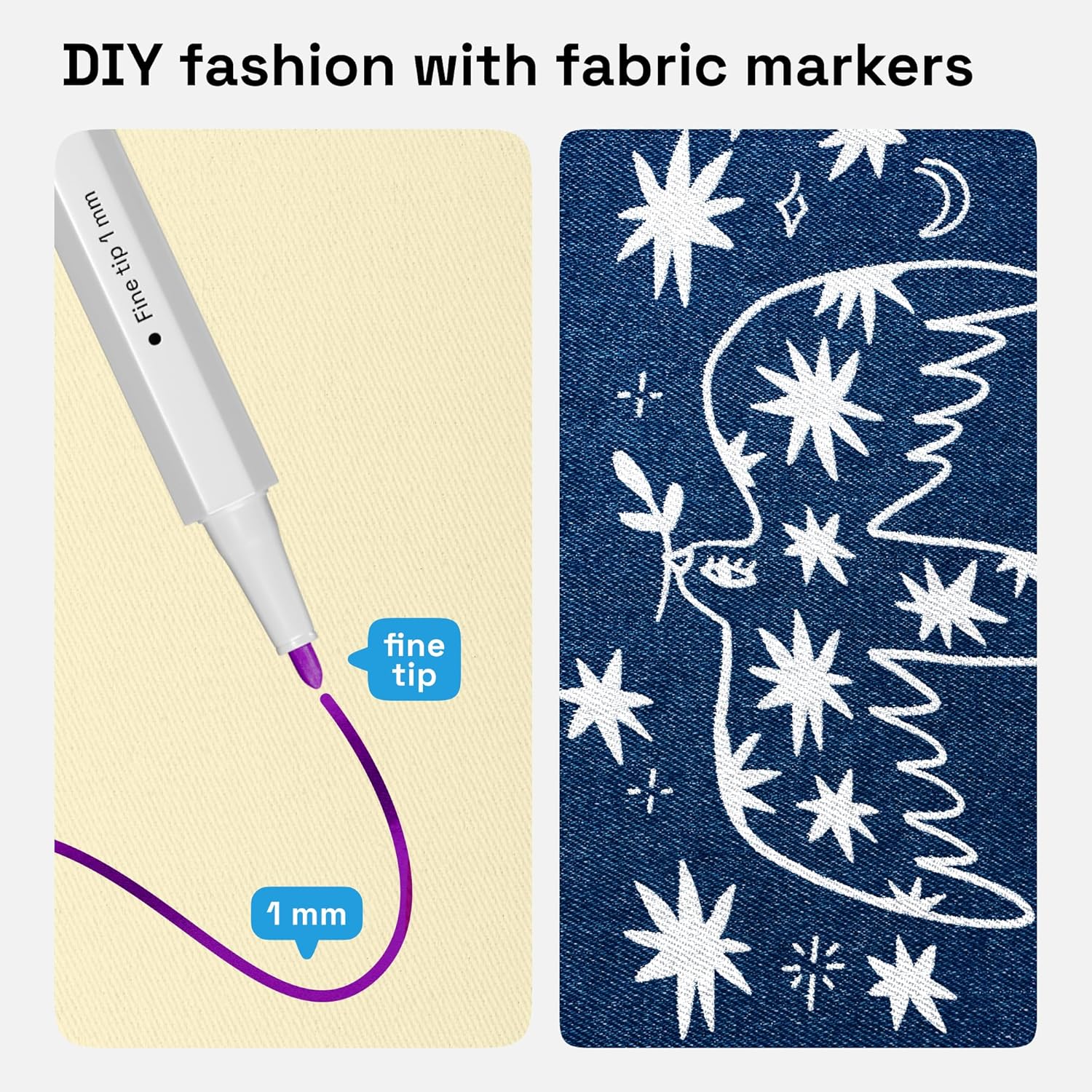 ARTISTRO 12 Fabric Markers - Fine Tip Fabric Markers Permanent for Clothes - No Bleed Pens for T-Shirts, Bags, Textile, Canvas, and more