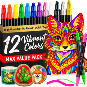 ARTISTRO 12 Acrylic Paint Markers for Rock, Fabric, Wood, Glass, Eggs - Dual-Tip Paint Pens for Coloring Books for Adults, Teens, Kids - Art & Craft Supplies - Gift Idea - Easter Basket Stuffers