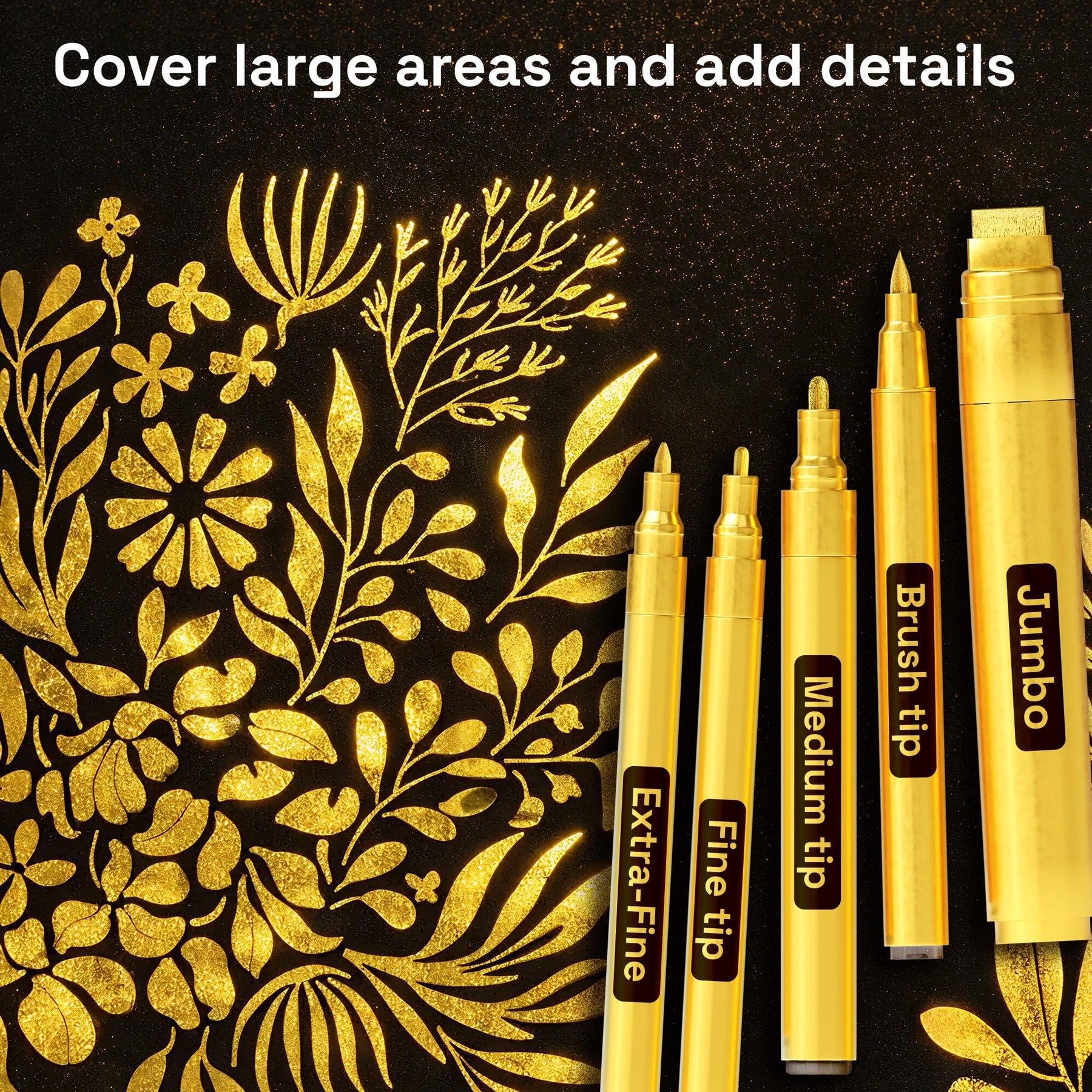 ARTISTRO 5 Gold Paint Pen for Rock, Glass, Ceramic, Wood, Tire, Fabric, Metal, Canvas, Marking, Painting - Set of 5 Acry