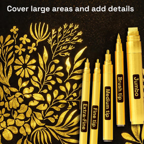 ARTISTRO 5 Gold Paint Pen for Rock, Glass, Ceramic, Wood, Tire, Fabric, Metal, Canvas, Marking, Painting - Set of 5 Acry