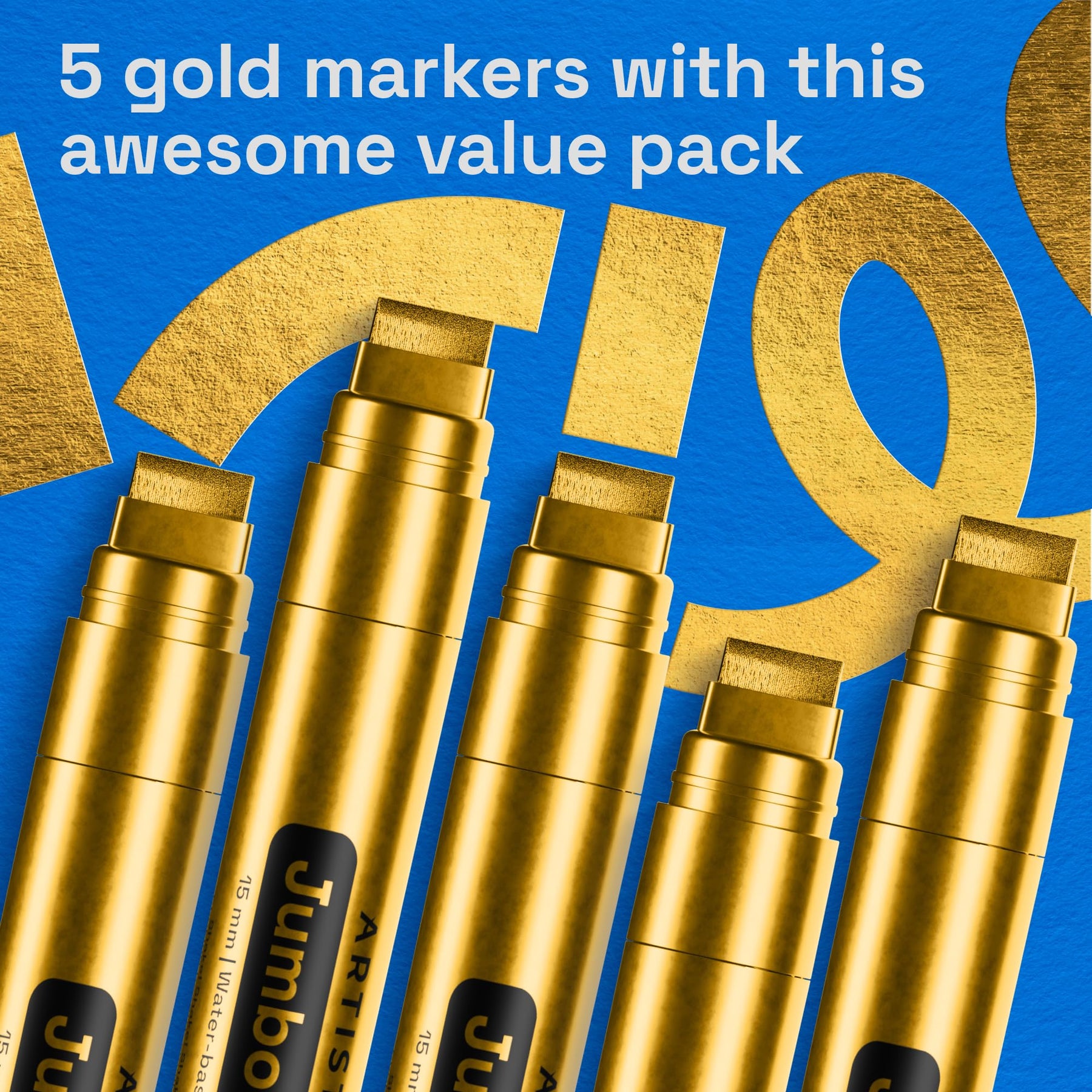 ARTISTRO 5 Gold Paint Pen for Rock, Glass, Ceramic, Wood, Tire, Fabric, Metal, Canvas, Marking, Painting - Set of 5 Acry