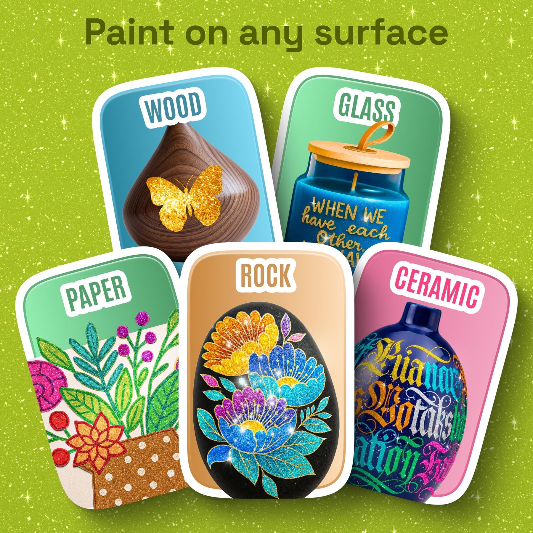 ARTISTRO 24 Shimmering Glitter Dual-Tip Paint Pens – Sparkly Markers with Acrylic Ink for Rock, Ceramic, Wood, Fabric, &