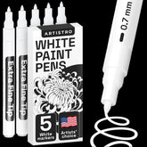 ARTISTRO 5 White Paint Pen for Rock Painting, Stone, Ceramic, Glass, Wood, Tire, Fabric, Metal, Canvas. Set of 5 Acrylic Paint White Marker Water-based Extra-fine Tip