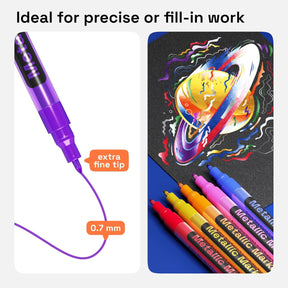 Metallic Paint Pens for Rock Painting, Stone, Ceramic, Glass, Wood, Fabric, Pebbles, Scrapbook Journals, Photo Albums, Card Stocks. Set of 12 Acrylic Paint Markers Extra-Fine Tip 0.7mm