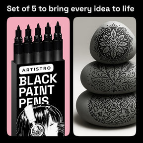 ARTISTRO 5 Black Paint Pen for Rock, Glass, Ceramic, Wood, Tire, Fabric, Metal, Canvas, Marking, Painting - Set of 5 Acrylic Paint Markers Water-based