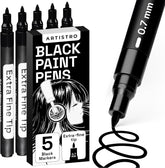 ARTISTRO 5 Black Paint Pen for Rock, Glass, Ceramic, Wood, Tire, Fabric, Metal, Canvas, Marking, Painting - Set of 5 Acrylic Paint Markers Water-based