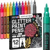 12 Glitter Paint Pens Sparkly and Shiny for Rock Painting, Stone, Ceramic, Glass, Wood, Fabric, Scrapbooking, DIY Craft Making, Coloring, Acrylic Glitter Markers Extra-Fine Tip 0.7mm