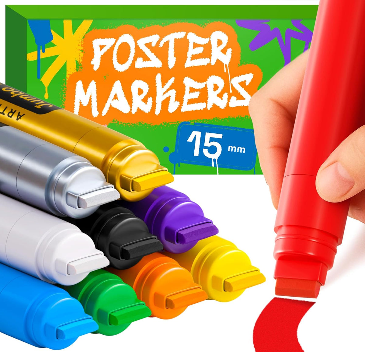 ARTISTRO Poster Markers Jumbo Set Acrylic Markers with 15mm Wide Jumbo Tip for Murals Tagging Posters - Large for Rock Wood Plastic Leather Metal Fabric Ceramic