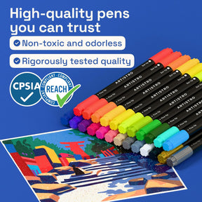 ARTISTRO 24 Precision Dual-Tip Acrylic Paint Markers – Paint Pens Set with Dot & Fine Tips for Fabric, Rock, Glass, Wood, Coloring Books – Classroom & Art Supplies Gift – Teacher Appreciation Gift