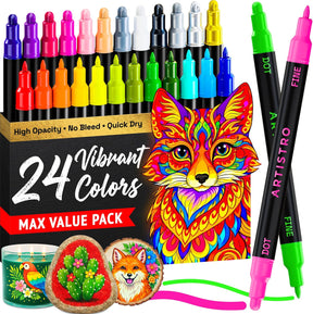 ARTISTRO 24 Precision Dual-Tip Acrylic Paint Markers – Paint Pens Set with Dot & Fine Tips for Fabric, Rock, Glass, Wood, Coloring Books – Classroom & Art Supplies Gift – Teacher Appreciation Gift