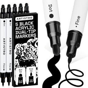 ARTISTRO 5 Precision Dual-Tip Acrylic Paint Markers – Paint Pens Set with Dot & Fine Tips for Fabric, Rock, Glass, Wood, Coloring Books – Classroom & Art Supplies Gift Teacher Appreciation Gift