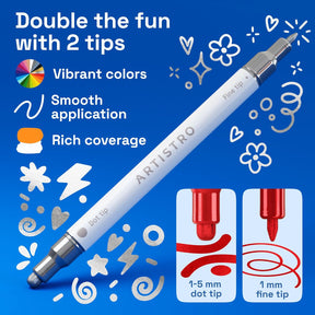ARTISTRO 24 Metallic Precision Dual-Tip Acrylic Paint Markers – Paint Pens Set with Dot & Fine Tips for Fabric, Rock, Glass, Wood, Coloring Books – Classroom & Art Supplies Teacher Appreciation Gift