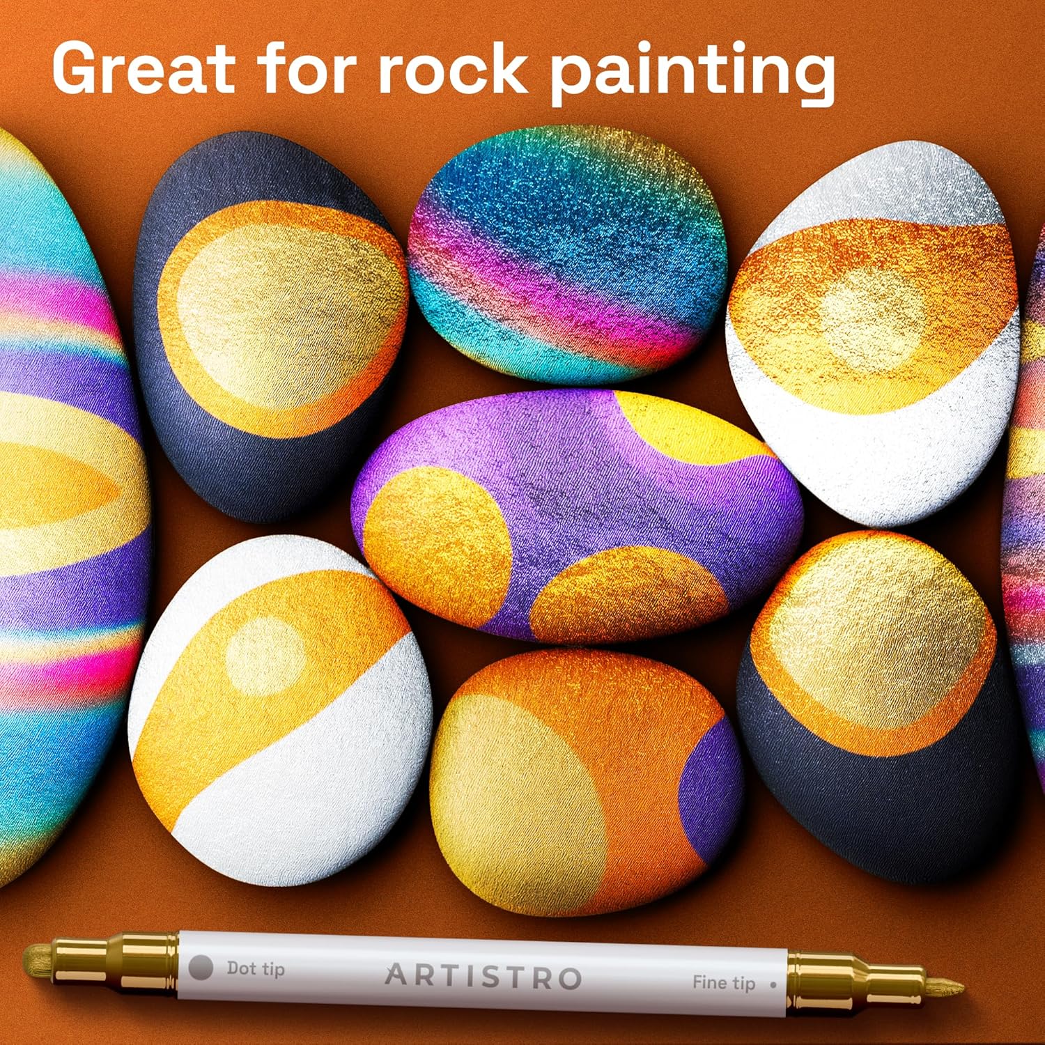ARTISTRO 24 Metallic Precision Dual-Tip Acrylic Paint Markers – Paint Pens Set with Dot & Fine Tips for Fabric, Rock, Glass, Wood, Coloring Books – Classroom & Art Supplies Teacher Appreciation Gift