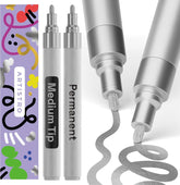 ARTISTRO 2 Silver Permanent Marker - Waterproof Markers for Tire, Fabric, Rocks, Glass, Ceramic, Wood, Paper - Oil Based Paint Pens - Medium Tip 3mm