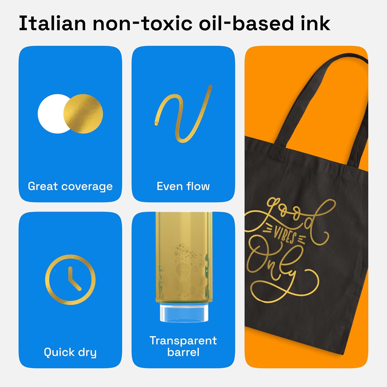 ARTISTRO 2 Gold Permanent Marker - Waterproof Markers for Tire, Fabric, Rocks, Glass, Ceramic, Wood, Paper - Oil Based Paint Pens - Medium Tip 3mm