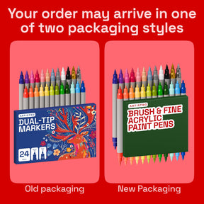 ARTISTRO 24 Acrylic Paint Markers - Paint Pens for Drawing, Brush + Fine Tips - For Fabric, Rock, Glass, Wood, DIY - Art & Craft Supplies for Adults, Teens, Kids - Teacher Appreciation Gift