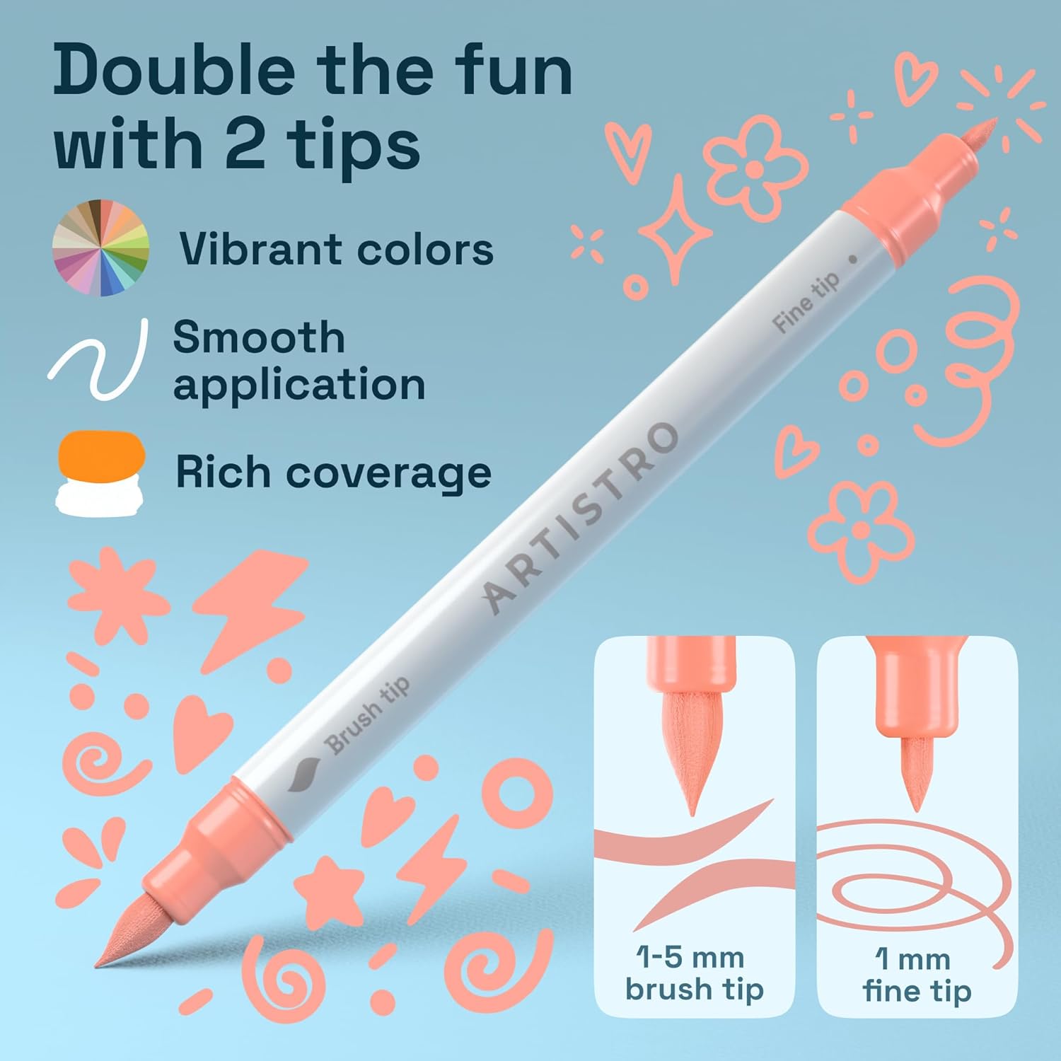 ARTISTRO 24 Pastel Acrylic Paint Markers - Paint Pens for Drawing, Brush + Fine Tips - For Fabric, Rock, Glass, Wood, DIY - Art & Craft Supplies for Adults, Teens, Kids - Teacher Appreciation Gift