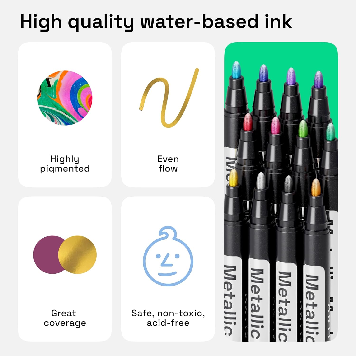 ARTISTRO Paint Pens for Rock Painting, Stone, Ceramic, Glass, Wood, Fabric, Scrapbooking, DIY Craft Making (24 Metallic Medium Tip)
