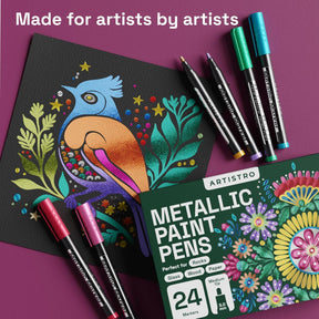 ARTISTRO Paint Pens for Rock Painting, Stone, Ceramic, Glass, Wood, Fabric, Scrapbooking, DIY Craft Making (24 Metallic Medium Tip)
