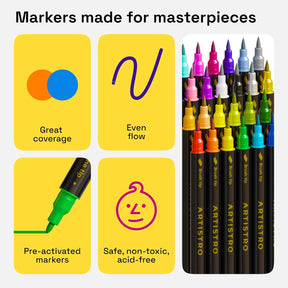 ARTISTRO 24 Dual-Tip Fabric Markers - Fabric Decorating Kit - Permanent for Clothes - No Bleed Pens for T-Shirts, Bags, Textile, Canvas, and More (Brush Tip and Fine Tip)