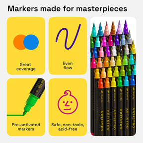 ARTISTRO 36 Dual-Tip Fabric Markers - Fabric Decorating Kit - Permanent for Clothes - No Bleed Pens for T-Shirts, Bags, Textile, Canvas, and More (Brush Tip and Fine Tip)