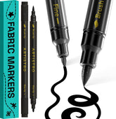ARTISTRO 2 Black Dual-Tip Fabric Markers - Fabric Decorating Kit - Permanent for Clothes - No Bleed Pens for T-Shirts, Bags, Textile, Canvas, and More (Brush Tip and Fine Tip)
