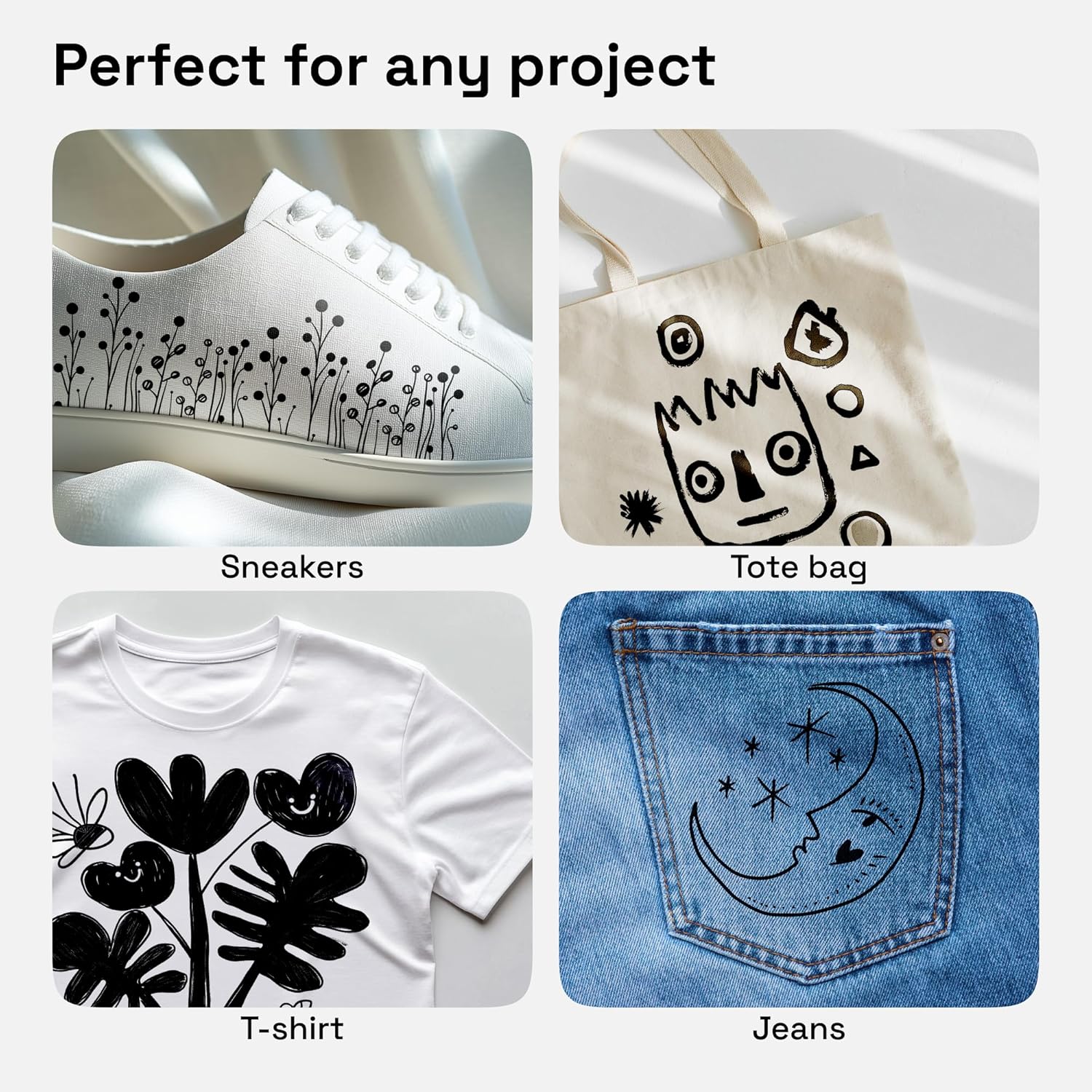 ARTISTRO 2 Black Dual-Tip Fabric Markers - Fabric Decorating Kit - Permanent for Clothes - No Bleed Pens for T-Shirts, Bags, Textile, Canvas, and More (Brush Tip and Fine Tip)