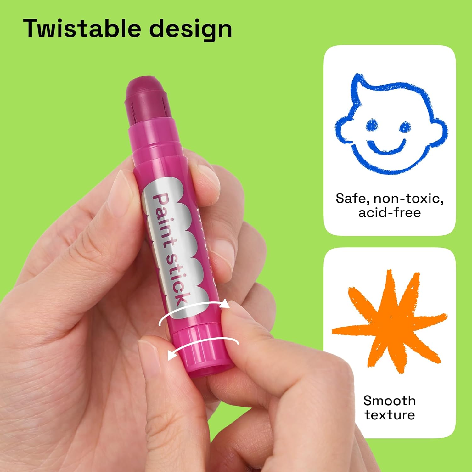 ARTISTRO 100% Washable Tempera Paint Sticks for Kids - 12 Non-toxic Paint Markers for Kids - Color Sticks with Twist Design