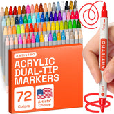 ARTISTRO Vibrant Acrylic Paint Markers for Rock, Fabric, Glass, Wood, Paper, Ceramic, Canvas & More - 72 Dual-Tip Paint Pens (Dot & Fine) - Quick Dry, Teacher Classrooms Must Have, Drawing Markers