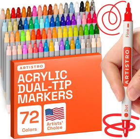 ARTISTRO Vibrant Acrylic Paint Markers for Rock, Fabric, Glass, Wood, Paper, Ceramic, Canvas & More - 72 Dual-Tip Paint Pens (Dot & Fine) - Quick Dry, Teacher Classrooms Must Have, Drawing Markers