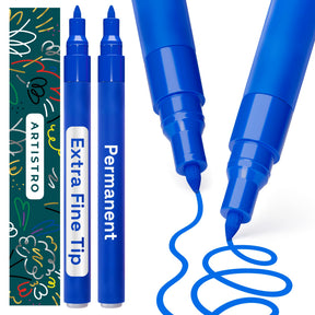 ARTISTRO Blue Permanent Marker - Set of 2 Blue Paint Pen, Oil Based Paint Markers Extra-Fine Tip 0.7mm, Waterproof Quick Dry Marker for Rock Painting, Ceramic, Glass, Wood, Tire, Fabric & More
