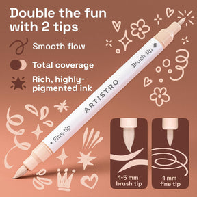 ARTISTRO 24 Skin Colors Acrylic Paint Markers - Paint Pens for Drawing, Brush + Fine Tips For Fabric, Rock, Glass, Wood, DIY - Art & Craft Supplies for Adults, Teens, Kids - Teacher Appreciation Gift