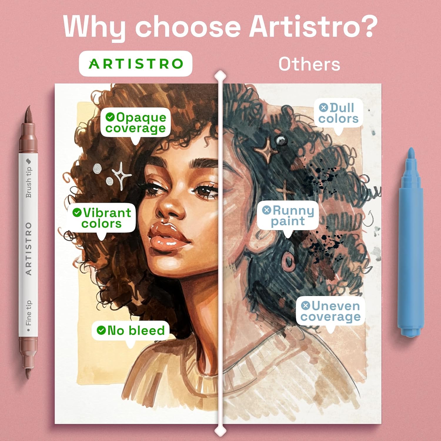 ARTISTRO 24 Skin Colors Acrylic Paint Markers - Paint Pens for Drawing, Brush + Fine Tips For Fabric, Rock, Glass, Wood, DIY - Art & Craft Supplies for Adults, Teens, Kids - Teacher Appreciation Gift
