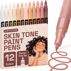 ARTISTRO 12 Skin Tone Paint Pens for Glass Marking, Rock Painting, Ceramic, Wood, Fabric, Scrapbooking, DIY Craft Making, Coloring - Acrylic Paint Markers Extra-Fine Tip 0.7mm