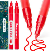 ARTISTRO Red Permanent Marker - Set of 2 RedPaint Pen, Oil Based Paint Markers Extra-Fine Tip 0.7mm, Waterproof Quick Dry Red Marker for Rock Painting, Ceramic, Glass, Wood, Tire, Fabric & More