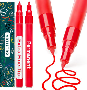 ARTISTRO Red Permanent Marker - Set of 2 RedPaint Pen, Oil Based Paint Markers Extra-Fine Tip 0.7mm, Waterproof Quick Dry Red Marker for Rock Painting, Ceramic, Glass, Wood, Tire, Fabric & More