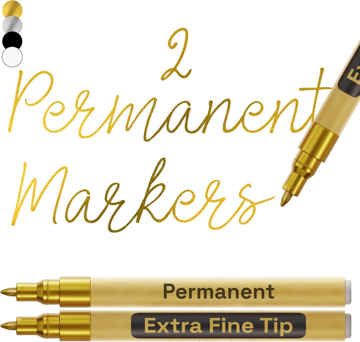 ARTISTRO 2 Gold Permanent Marker - Waterproof Markers for Tire, Fabric, Rocks, Glass, Ceramic, Wood, Paper - Oil Based Paint Pens - Extra-Fine Tip 0.7mm