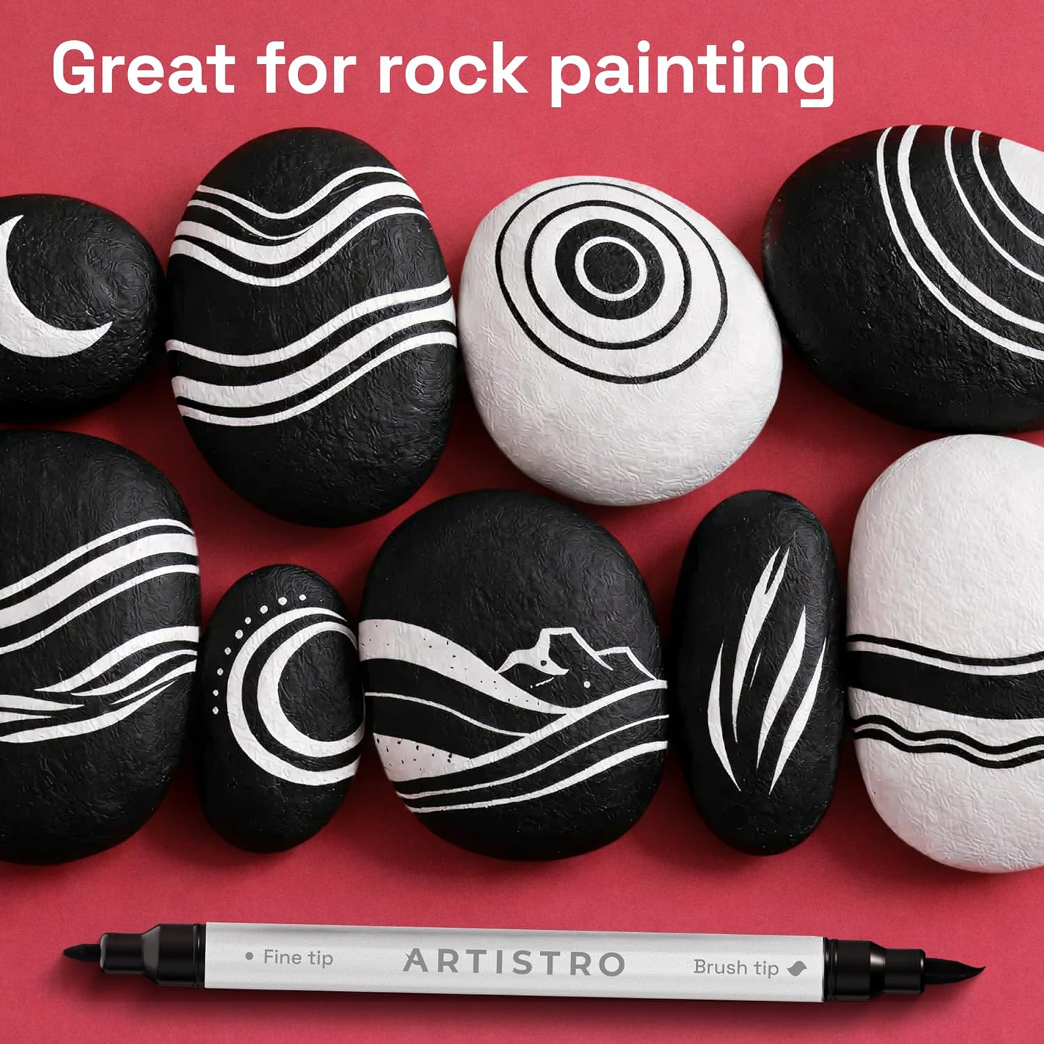 ARTISTRO 5 Black Acrylic Paint Markers - Paint Pens for Drawing, Brush + Fine Tips - For Fabric, Rock, Glass, Wood, DIY - Art & Craft Supplies for Adults, Teens, Kids - Teacher Appreciation Gift