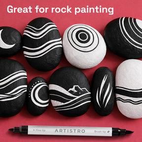 ARTISTRO 5 Black Acrylic Paint Markers - Paint Pens for Drawing, Brush + Fine Tips - For Fabric, Rock, Glass, Wood, DIY - Art & Craft Supplies for Adults, Teens, Kids - Teacher Appreciation Gift
