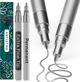 ARTISTRO 2 Silver Permanent Marker - Waterproof Markers for Tire, Fabric, Rocks, Glass, Ceramic, Wood, Paper - Oil Based Metallic Paint Pens - Extra-Fine Tip 0.7mm