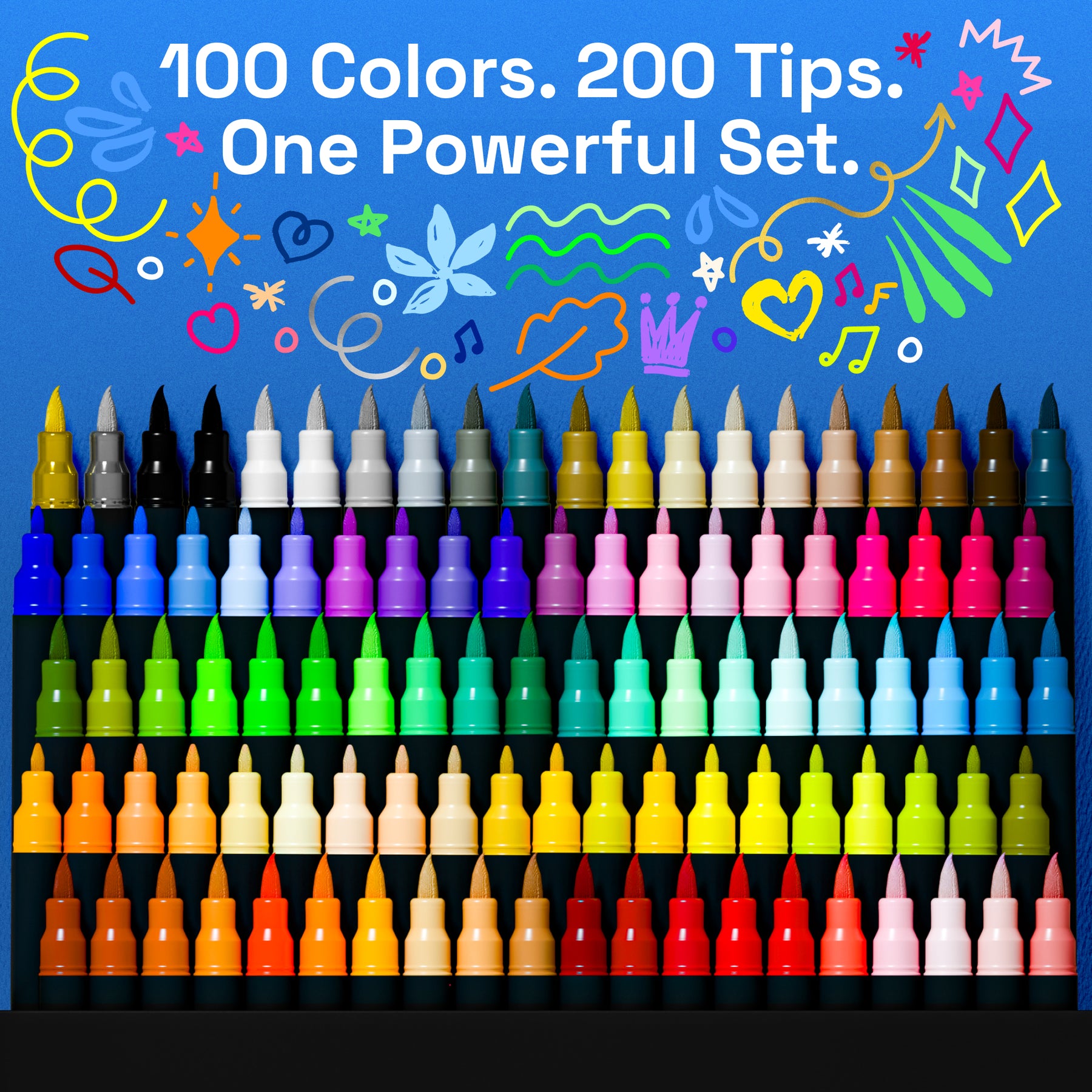 ARTISTRO 100 Dual Tip Acrylic Paint Markers, Paint Pens, Drawing Markers for Textile, Rock, Glass, Wood, Paper, Ceramic, Canvas, DIY, Art Supplies Kit for Kids and Adults (Brush + Fine)