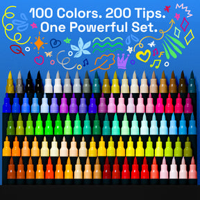 ARTISTRO 100 Dual Tip Acrylic Paint Markers, Paint Pens, Drawing Markers for Textile, Rock, Glass, Wood, Paper, Ceramic, Canvas, DIY, Art Supplies Kit for Kids and Adults (Brush + Fine)