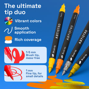 ARTISTRO 100 Dual Tip Acrylic Paint Markers, Paint Pens, Drawing Markers for Textile, Rock, Glass, Wood, Paper, Ceramic, Canvas, DIY, Art Supplies Kit for Kids and Adults (Brush + Fine)
