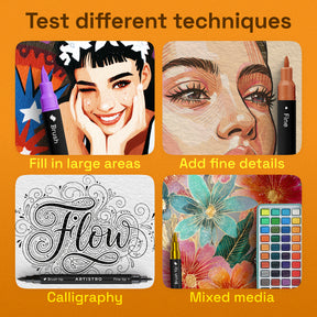 ARTISTRO 100 Dual Tip Acrylic Paint Markers, Paint Pens, Drawing Markers for Textile, Rock, Glass, Wood, Paper, Ceramic, Canvas, DIY, Art Supplies Kit for Kids and Adults (Brush + Fine)