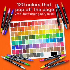 ARTISTRO 120 Precision Dual-Tip Acrylic Paint Markers – Paint Pens Set with Dot & Fine Tips for Fabric, Rock, Glass, Wood, Coloring Books – Classroom & Art Supplies Gift – Teacher Appreciation Gift