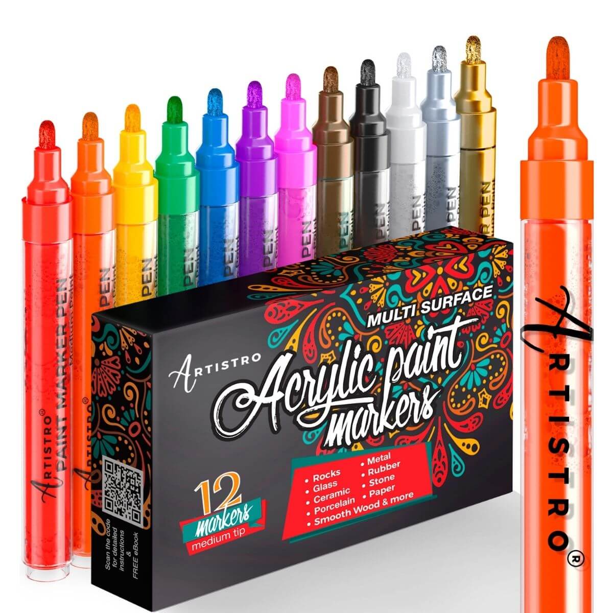 Artistro 42 Extra Fine + 12 Medium Tip Acrylic Paint Marker Pens