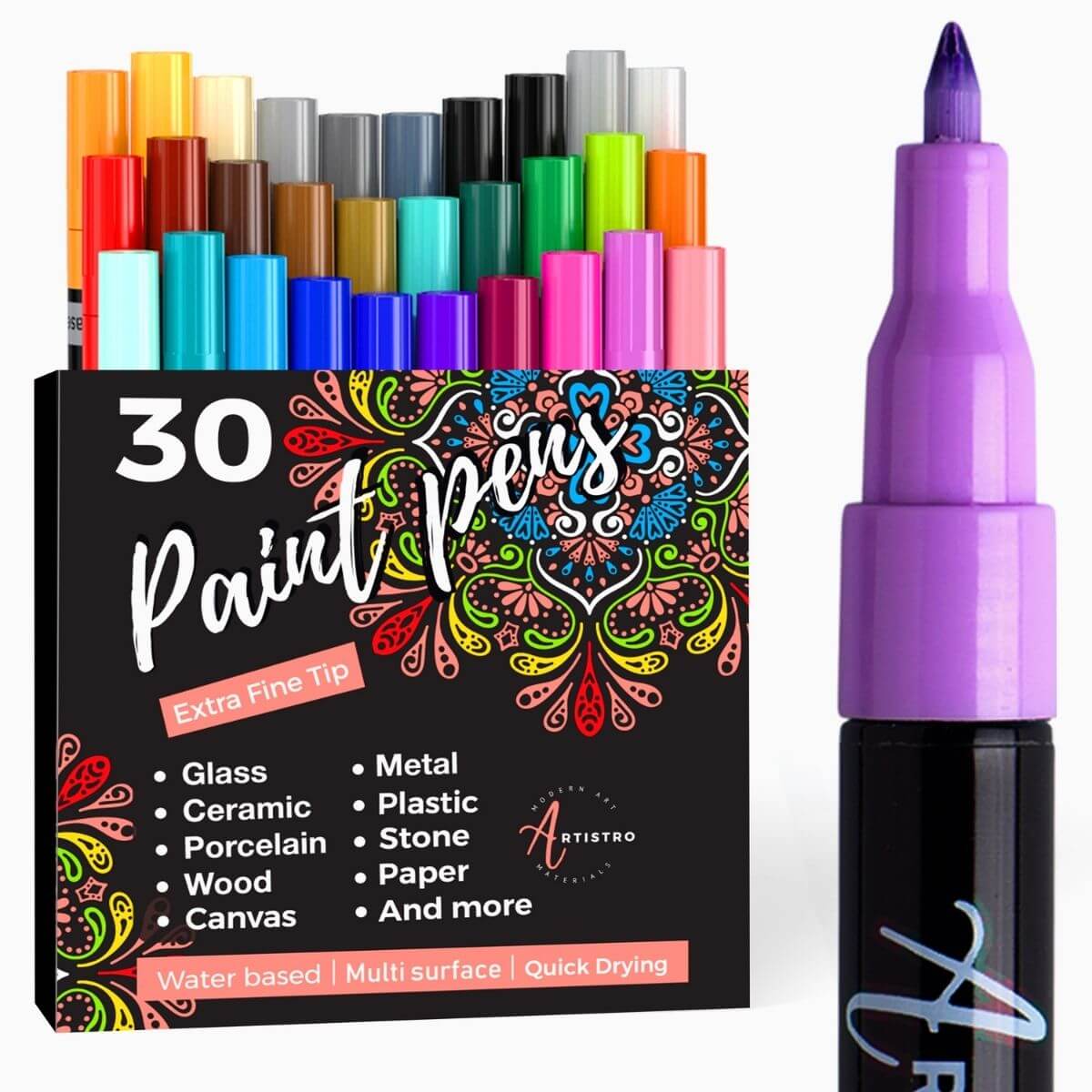 Zeagro Paint Marker Pens Case de 12 couleurs, crayon marqueur, pour la  peinture sur verre, peinture sur tissu, peinture sur roche, céramique,  bois
