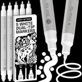 ARTISTRO 5 White Precision Dual-Tip Acrylic Paint Markers – Paint Pens Set with Dot & Fine Tips for Fabric, Rock, Glass, Wood, Coloring Books – Classroom & Art Supplies Gift Teacher Appreciation Gift
