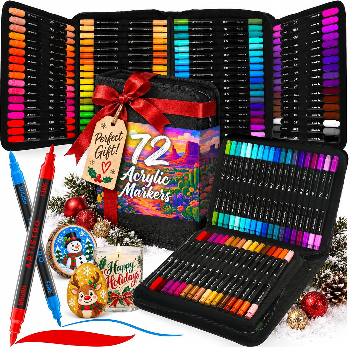 ARTISTRO 72 Acrylic Paint Markers, Dual-Tip Paint Pens, Black Bag