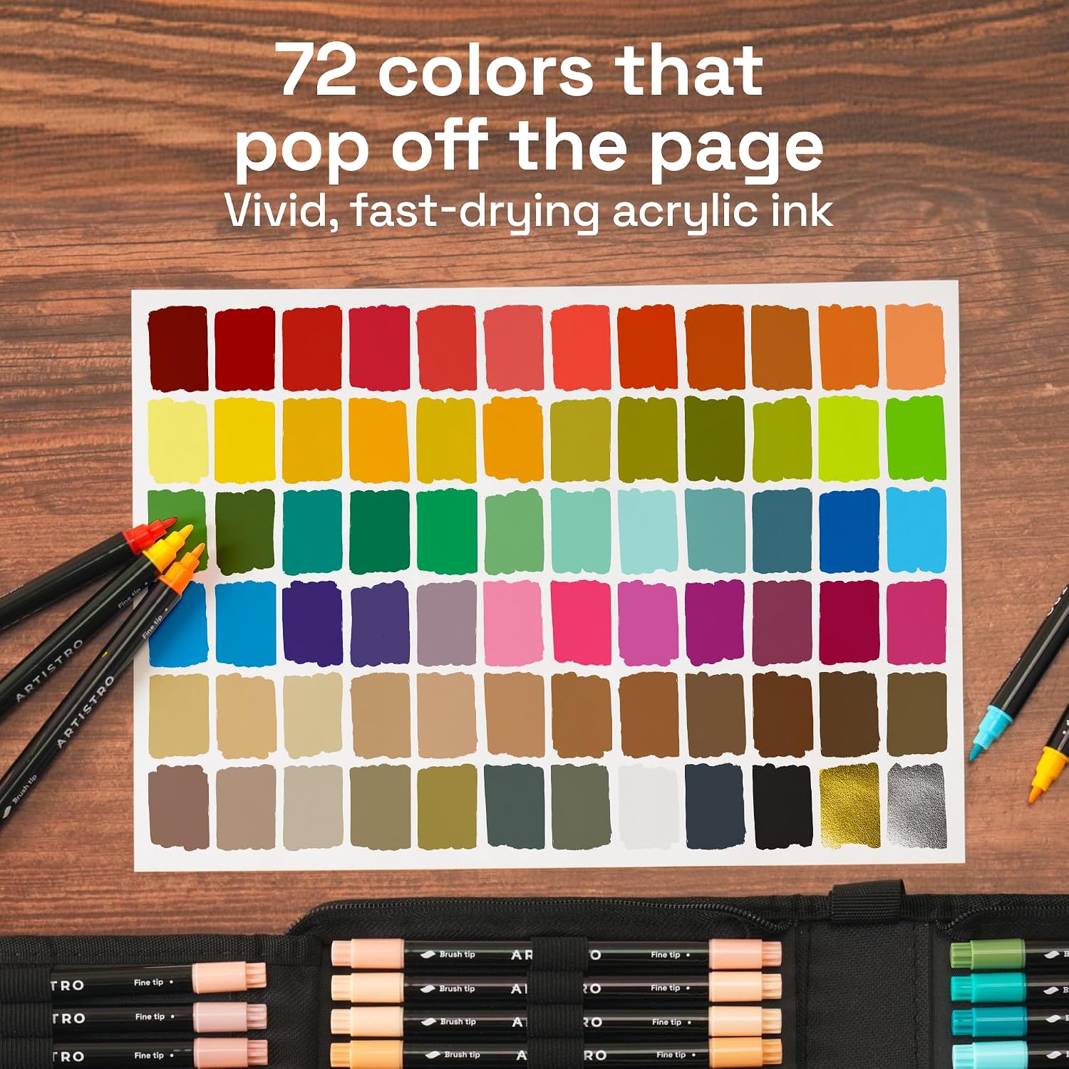 ARTISTRO 72 Acrylic Paint Markers, Dual-Tip Paint Pens, Black Bag